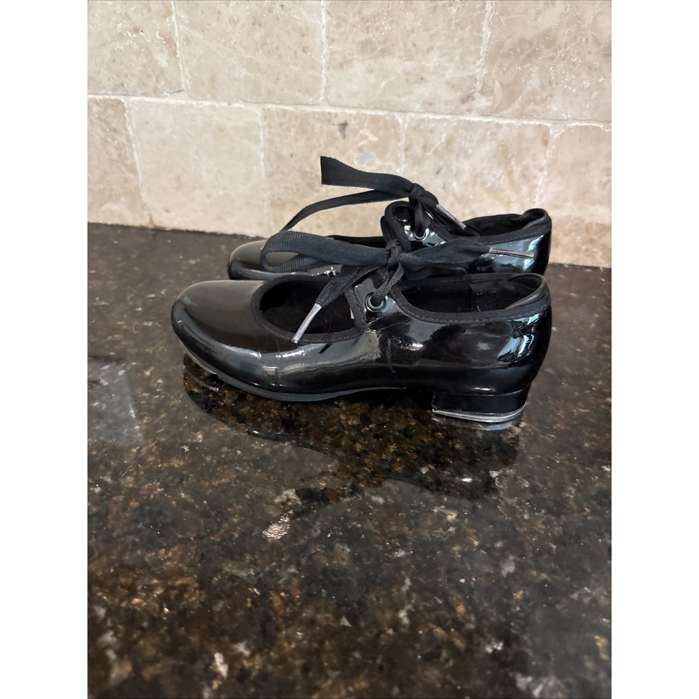 Bloch Girl's Tap Shoes Black Patent 12.5 Rubber Sole Dancewear MaryJane Tie MINT